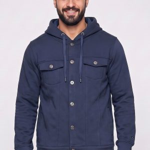 Bench Men Solid Hooded Jacket, Navy Blue