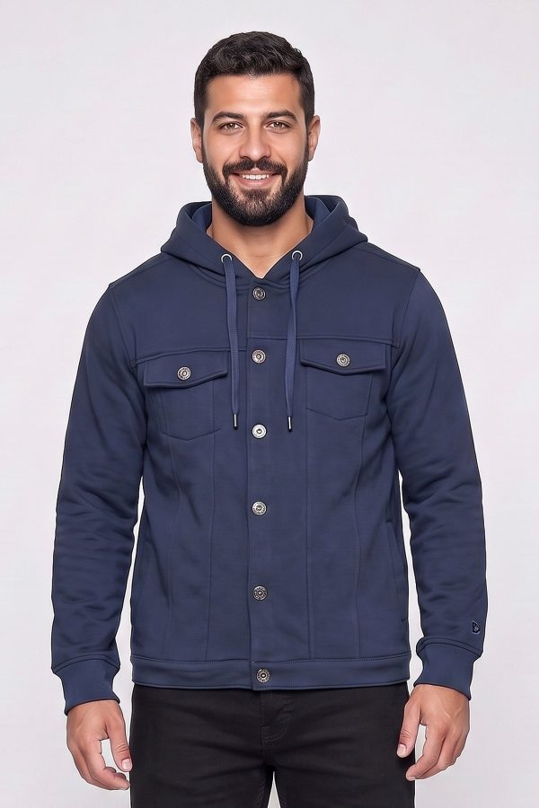 Bench Men Solid Hooded Jacket, Navy Blue