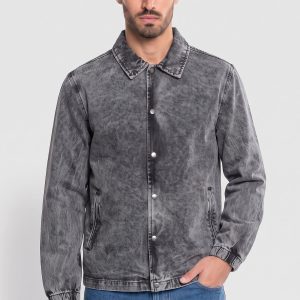 Brave Soul Men Washed Denim Jacket, Washed Grey
