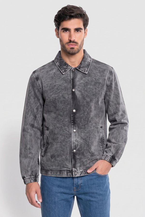 Brave Soul Men Washed Denim Jacket, Washed Grey