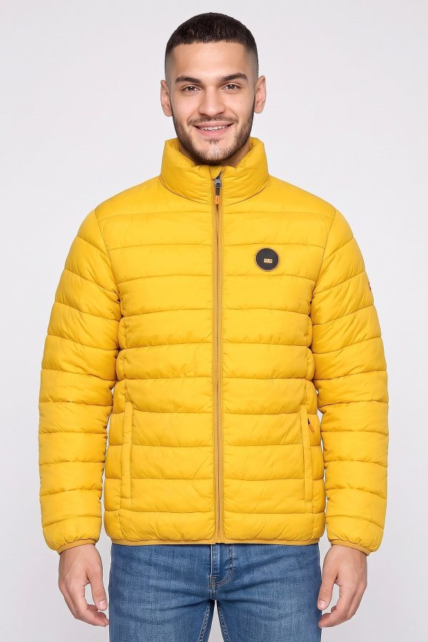 Canadian Peak Men Brand Logo Long Sleeve Puffer Jacket, Mustard
